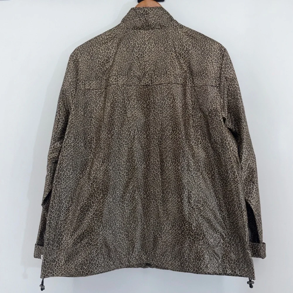 Chicos Zenergy Womens Leopard Print Windbreaker Jacket Brown Tan Size 3 XL